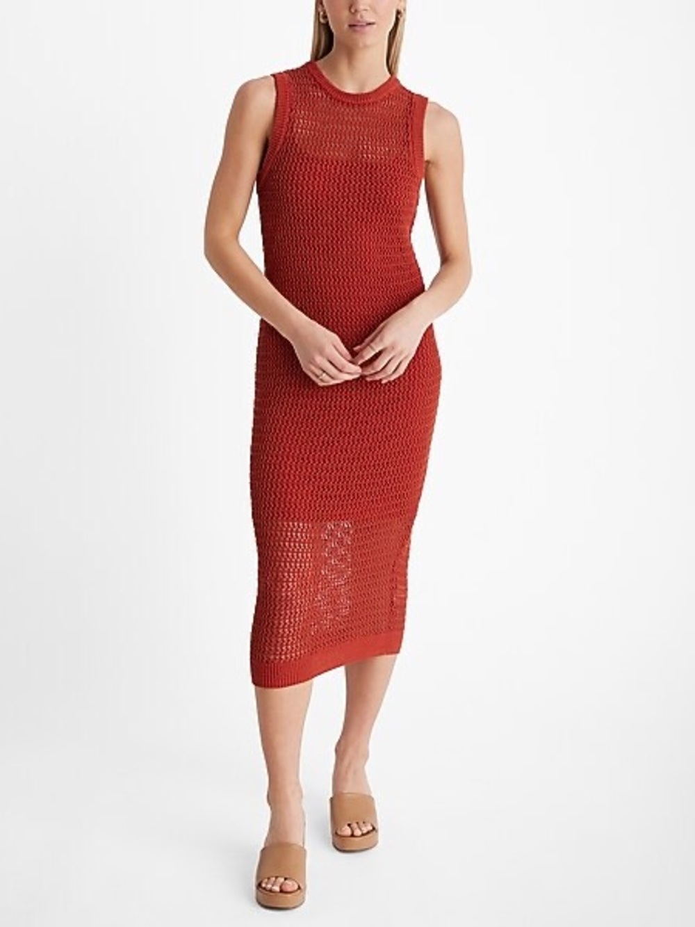 Express Linen-Blend Crochet High Neck Sleeveless Midi Dress NWT